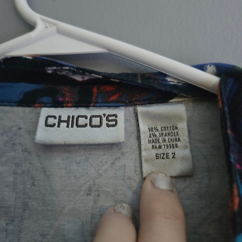 Chico's Abstract Geometric Print Button Front Jacket‎ Multi Color Size 2 Large - Picture 2 of 5